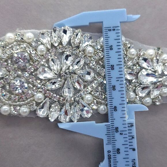 Rhinestone Pearl Beaded Bride Bridal Belt Wedding Dress Sash White Long Plus NWT - Picture 4 of 11